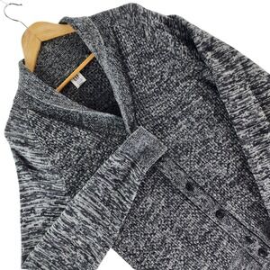GAP Cardigan Mens Small Black White Marled Shawl Collar 100% Cotton Sweater